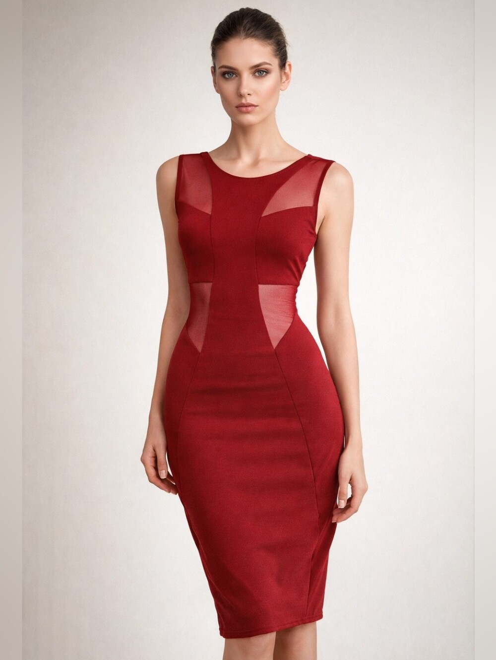 ASOS Red Mesh Cutout Bodycon Dress – Petite Size 6, Sleek Evening Style